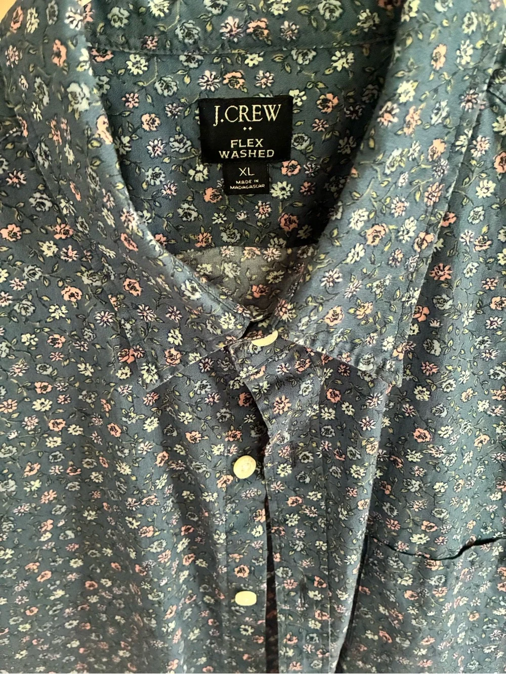 J. Crew Blue Floral Flex Washed Button-Up Shirt